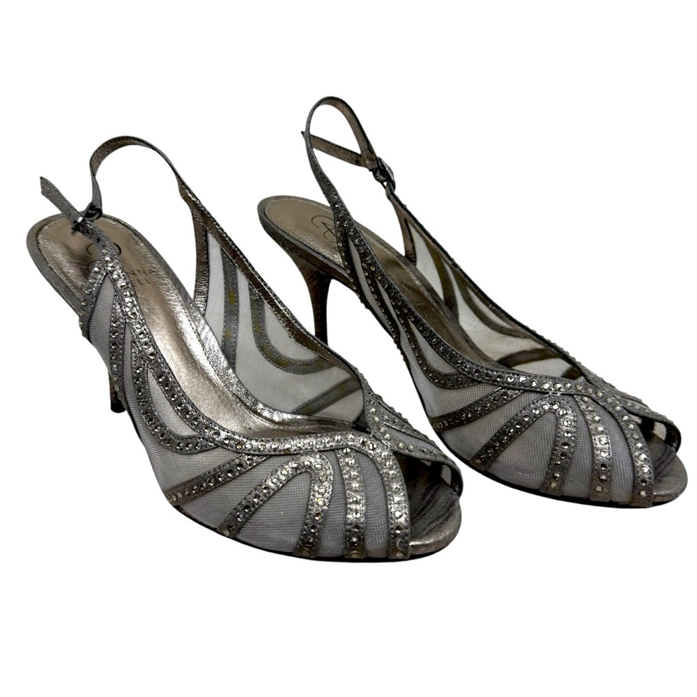 Adrianna Papell Fiji Dress Shoes Silver‎ Crystal Mesh Sz 7.5 Heels Formal